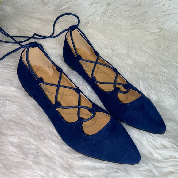 NWOT Laundry List Lace Up Pointed Toe Blue Flats - Picture 2 of 7
